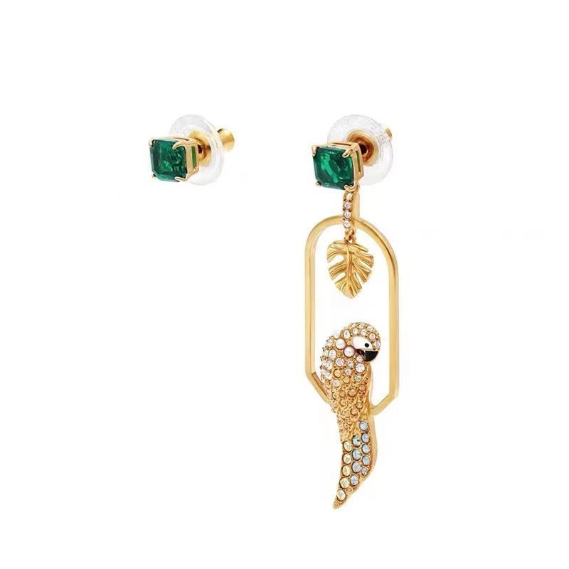 Pendientes asimétricos unilaterales hoja ginkgo loro pendientes cristal Swarovski Foto 1 de 4