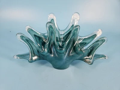 Porta-guardanapo de vidro azul arte abstrata soprado à mão Itália Lavorato A Mano - Imagem 1 de 4