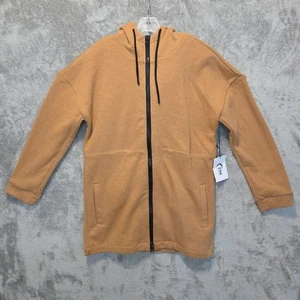 Zyia Active Long Hoodie Sweatshirt Womens XL Camel Full Zip Ripcord Drawstring - Picture 1 of 19