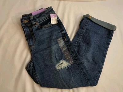 Evsie Girl's Mid Rise Distressed Boyfriend Cuff Denim Jeans Size 9 - Image 1 of 4