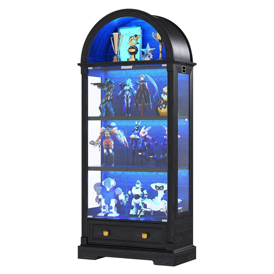 Gabinete de curiosidades arqueado con puertas de vidrio, vitrina iluminada de 72" de alto para juguetes Foto 1 de 1