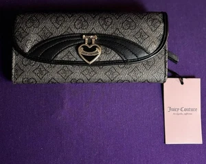 NWT Juicy Couture Precious Moments Single Gusset Flap Clutch Wallet Liquorice - Picture 1 of 5