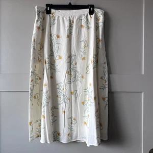 Joie Skirt Womens XL White Yellow Floral Linen Rayon Lined Elastic Waist Long - Picture 1 of 9