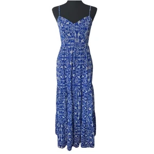 Jolt Womens Blue Spaghetti Strap Sweetheart Neck Tiered Floral Maxi Dress Size S - Picture 1 of 4