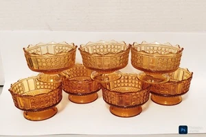 7 Sherbet Bowls Richard and Hartley 3 Panel. Amber Glass. No Damage - Bild 1 von 3