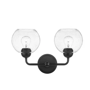 Home Decorators Collection 2-Light Black Vanity Light with Seeded Glass Shades - Picture 1 of 7