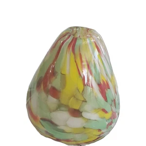Hand Blown Stretch Art Glass Yellow Bud Vase Confetti Swirl Murano Splatter  - Picture 1 of 9