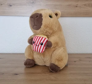 Plüschtier, Capybara mit Popcorn, ca. 29 cm, hellbraun, mit Glitzeraugen, Neu - Bild 1 von 9