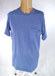 NEW Vintage Hanes One Pocket T Shirt Blue Men's Medium 38-40 Single Stitch - Picture 1 of 8