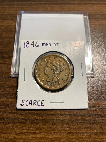 1846-P Medium Date Braided Hair Large Cent 1C EXTRA FINE+ (XF+) Plus Cover