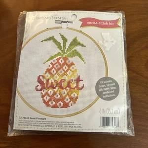 Dimensions SWEET PINEAPPLE Cross Stitch KIT #72-75343 w/6" Diameter Hoop Frame - Picture 1 of 2
