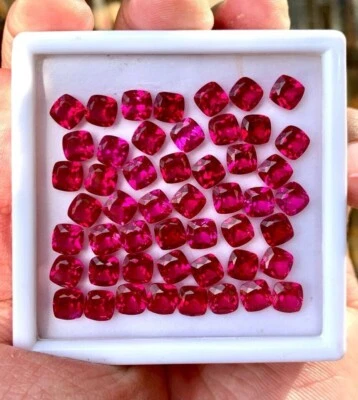 Natural Certified 220 Ct Burmese Red Ruby 21-24 Pcs Loose Cushion Gemstone Lot - Image 1 of 4