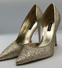 Nine West Follow EP3 Women's Glittery Gold Shiny 4"  Heel Dressy Shoes 8 M NEW