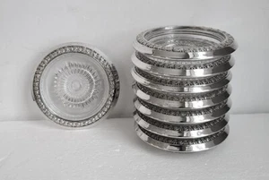 Watrous Sterling Silver Rose Relief Mounted Glass Coasters 8 Piece Set Superb! - Picture 1 of 8