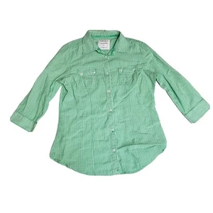 American Eagle Womens Favorite Shirt Size 6 Green Striped Cotton 3/4 Sleeve Top - Picture 1 of 6