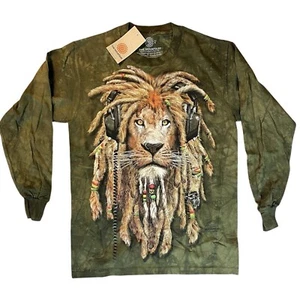 NWT THE MOUNTAIN Rasta Lion Tie-Dyed Green T-Shirt Mens (S) Cotton Long Sleeve - Picture 1 of 5