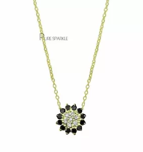 Collar con dije floral de diamantes blancos y negros de oro de 14K regalo de Halloween - Imagen 1 de 1