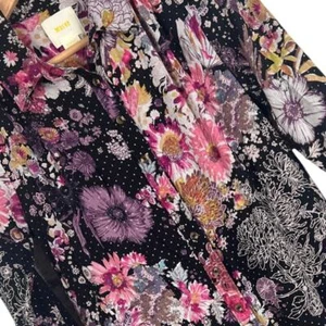 Maeve Damen XS schwarz metallic Blumen Knopfleiste herbstlich Whimsigoth Tunika Top - Bild 1 von 12
