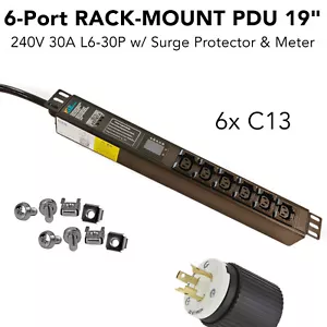 1.5U Rack-Mount 19" PDU 240V 30A 7200W L6-30P 6x C13 Cryptocurrency Mining - Picture 1 of 7
