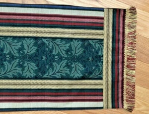 Runner da tavolo, verde e marrone con righe, rifiniture sui lati, nuovo fatto a mano, 43 x 13,5 - Foto 1 di 8