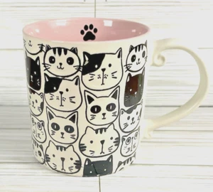 Happy Funny Cats Sketch Design Lg Kaffeebecher Teetasse Kätzchen Keramik 18oz. NEU - Bild 1 von 12