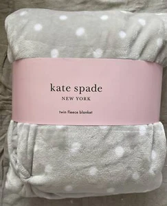 Kate Spade Twin Gray White Polka Dots Fleece Blanket Larabee Dot Grey - Picture 1 of 4