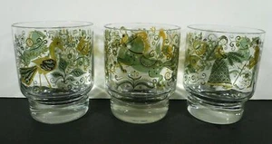 3 Scandinavian Folk Art Mid Century Modern Green Horse Farmers Bird 8oz Glasses - Picture 1 of 4