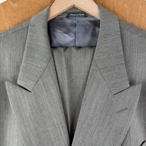 Issimo Suit Mens 46L Gray Herringbone Double Breasted 100% Wool Italy Pant 36x33 - Picture 1 of 21