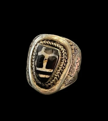 Antiguo tibetano tibetano original dzi anillo de cuentas amuleto gzi tortuga caparazón longevidad Foto 1 de 4