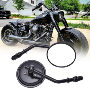 Black Round Motorcycle Mirrors For Harley Sportster XL 883 1200 48 Softail Dyna - Picture 1 of 11