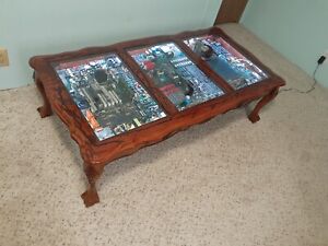 Custom Upcycled Fractal Burned Circuit Board Shadow Box RGB LED Coffee Table