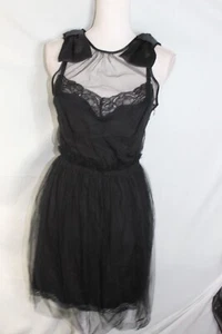Rodarte size XS Black Tulle Lace Bow Shoulder Sleeveless Slip Dress (B101) - Picture 1 of 7