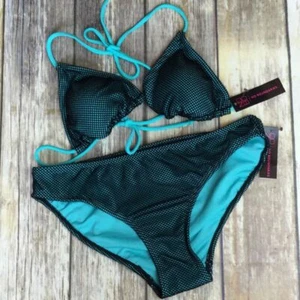 Turquoise Mesh String Bikini Aqua Pad Top Two Piece fish net L Bottom Small Top - Picture 1 of 5