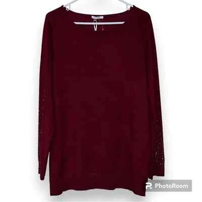 Vilci Milano womens size XL sweater dark rust pullover long sleeve rhinestones - Image 1 of 4
