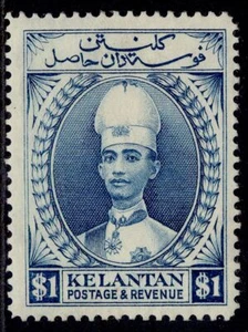 MALESIA - Kelantan GV SG39a, $1 blu, M come nuovo. Gatto 75€. PERF 14 - Foto 1 di 1