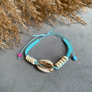 Natural Sea Gold Tone Shell Adjustable Handmade Bracelet - Navy