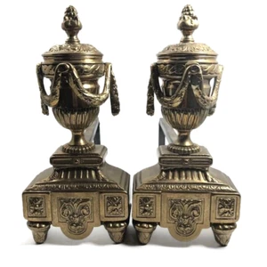 Chimenea Neo Clásica Latón Hogar Andirons Urna Swag Estilo Italia 2 Piezas - Imagen 1 de 6