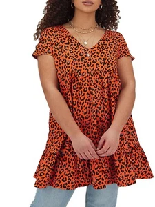 Simply Be ORANGE & BLACK Animal Print Tiered Tunic Top Plus Sizes 14 to 32 - Picture 1 of 3