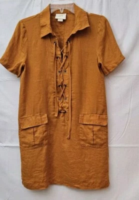 maeve linen dress Womens 4 anthropologie pockets rust orange brown - Image 1 of 4