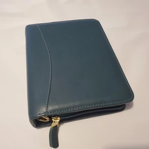 Unbenutzt Vintage Franklin Covey Quest grün türkis Leder 6 Ringe Reißverschluss Hobel USA 8x7 - Bild 1 von 23