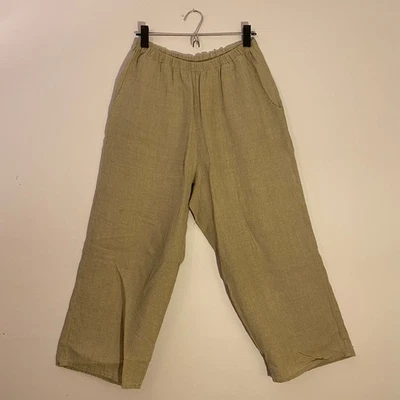 Pantalones de pierna ancha FLAX color caqui tostado 100 % lino minimalista Lagenlook para mujer talla pequeña Foto 1 de 4