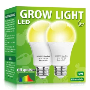 2 Pack LED Grow Light Bulbs A19 Full Spectrum Plant Light 9W E26 - Picture 1 of 7