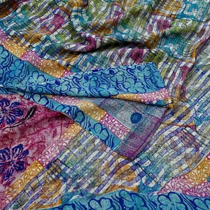 Vintage Sari Multi Pure Georgette Silk Printed Saree Craft Fabric Sewing 5Yard - Picture 1 of 23