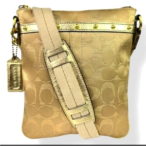 COACH Signature Metallic Gold Studded Jacquard Crossbody Bag Purse Women’s NWOT - Picture 1 of 13