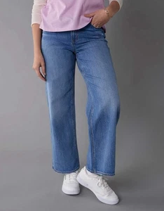 American Eagle Baggy Jeans Womens 14 Blue Super High Rise Stretch Denim - Picture 1 of 9