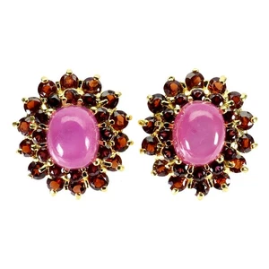 925 Sterling Silver Earrings Oval Ruby 10x8mm Mozambique Garnet Gemstone Jewelry - Picture 1 of 14