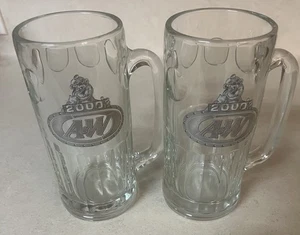 A&W ROOT BEER Mug Stein 6” Mama Bear Logo Millenial 2000 Thick Glass - Pair (2) - Picture 1 of 4