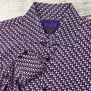 Hawes & Curtis Button Up Shirt XL Classic Fit Red White Blue Geo Pattern - Picture 1 of 5