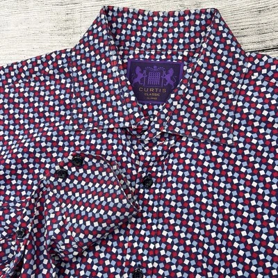 Hawes & Curtis Button Up Shirt XL Classic Fit Red White Blue Geo Pattern - Image 1 of 4