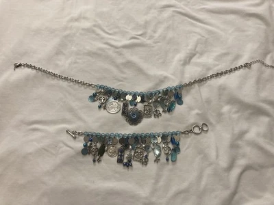   Cookie Lee Necklace Bracelet Coin Charms Blue Color Lot #30 Retail $50.00 B13 - Image 1 of 4